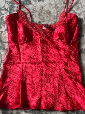 ANNA New York Red Beaded Lace Satin Camisole
